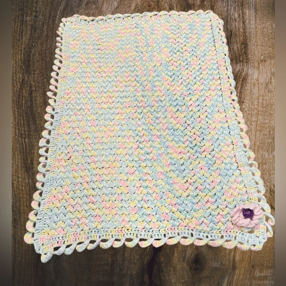 Handmade Crochet Baby Blanket Pastel Heirloom Cottagecore‎ Nursery Throw 22x32